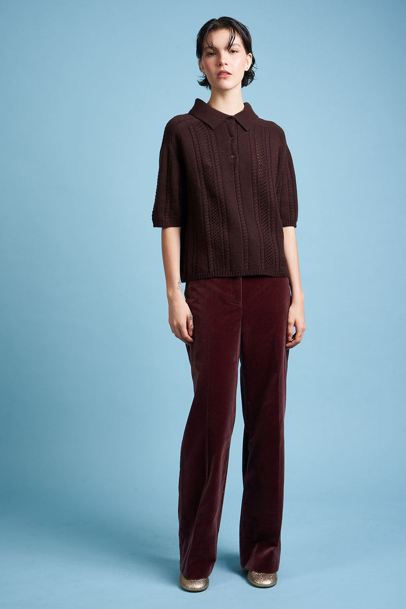 Polo shirt in wool knit and cashmere - Chocolate