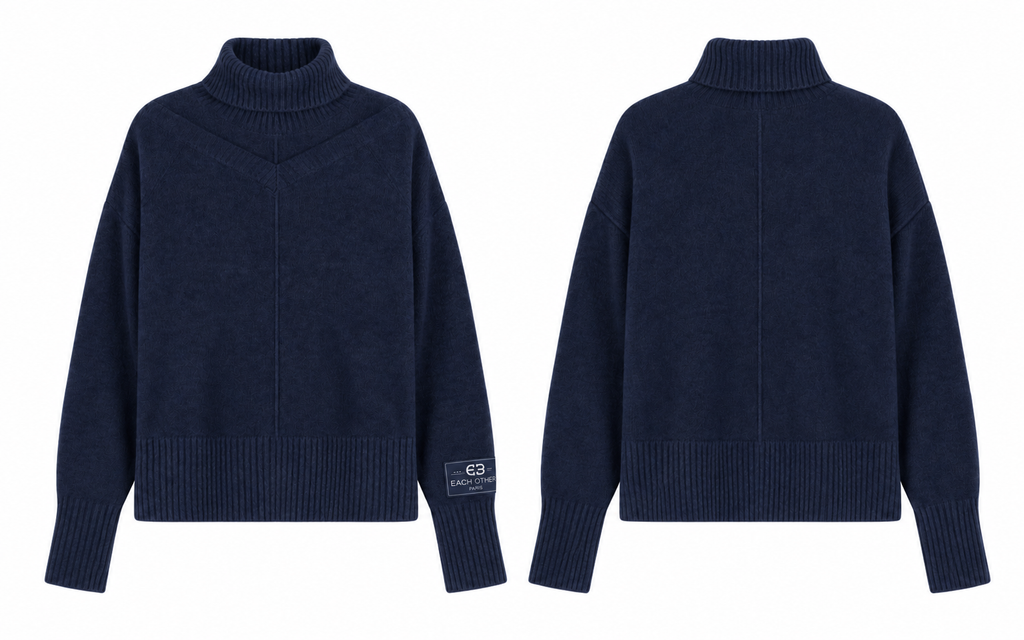 Pull À Col Roulé En Laine - Bleu Marine