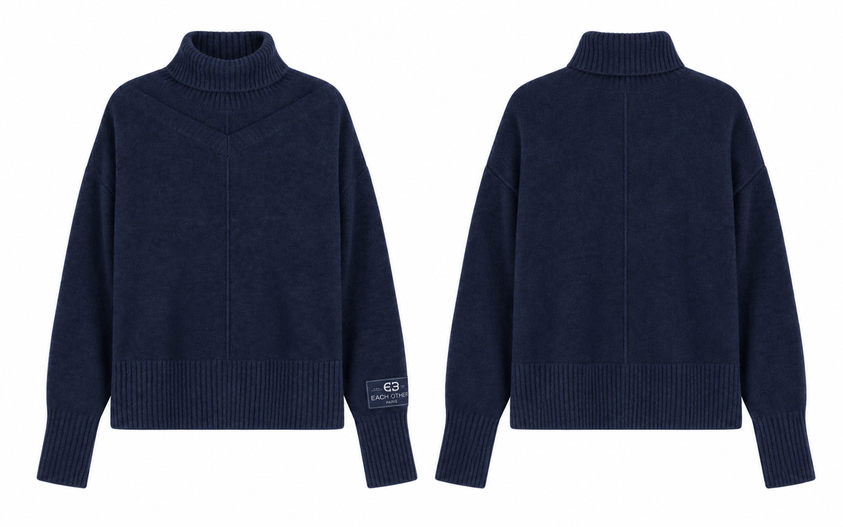 Pull À Col Roulé En Laine - Bleu Marine