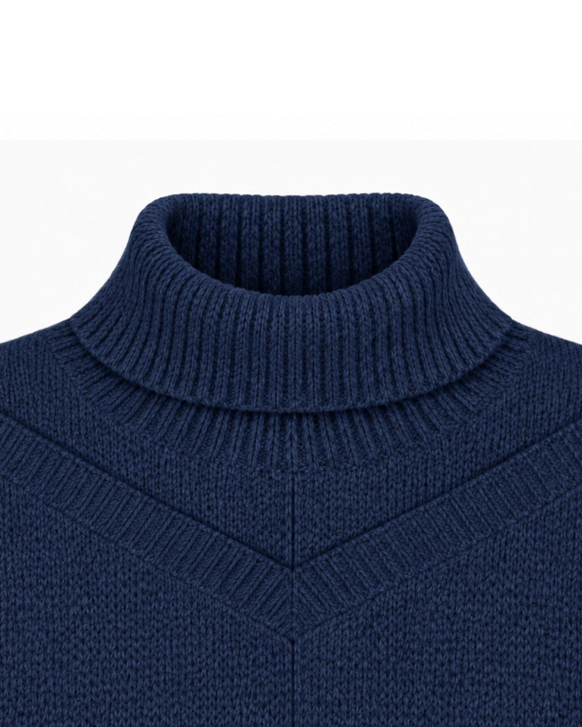 Pull À Col Roulé En Laine - Bleu Marine