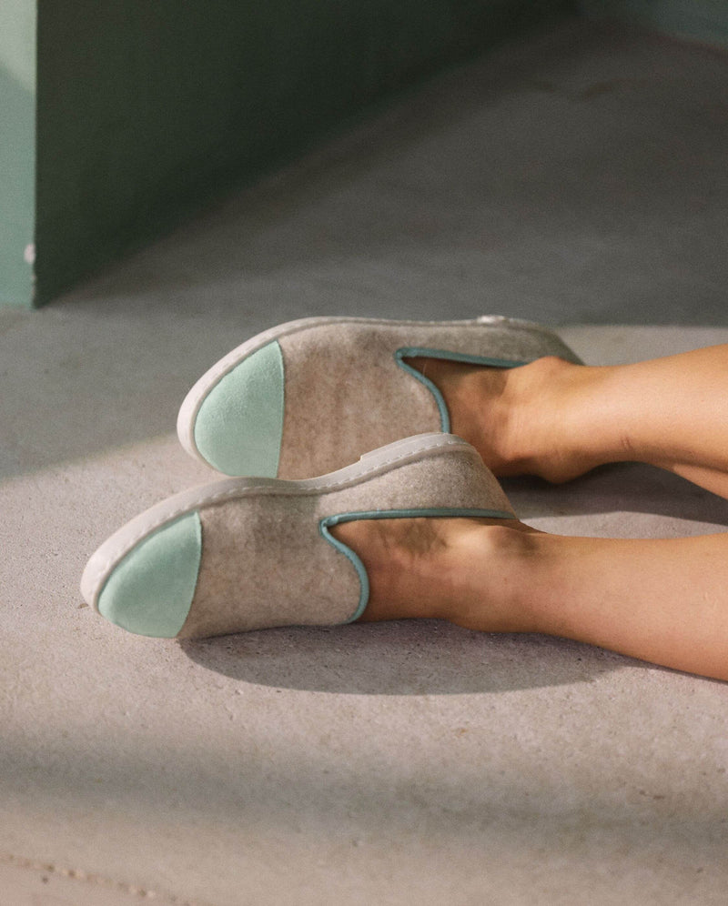 Chausson Bruson - Laine Beige Mint - Femme