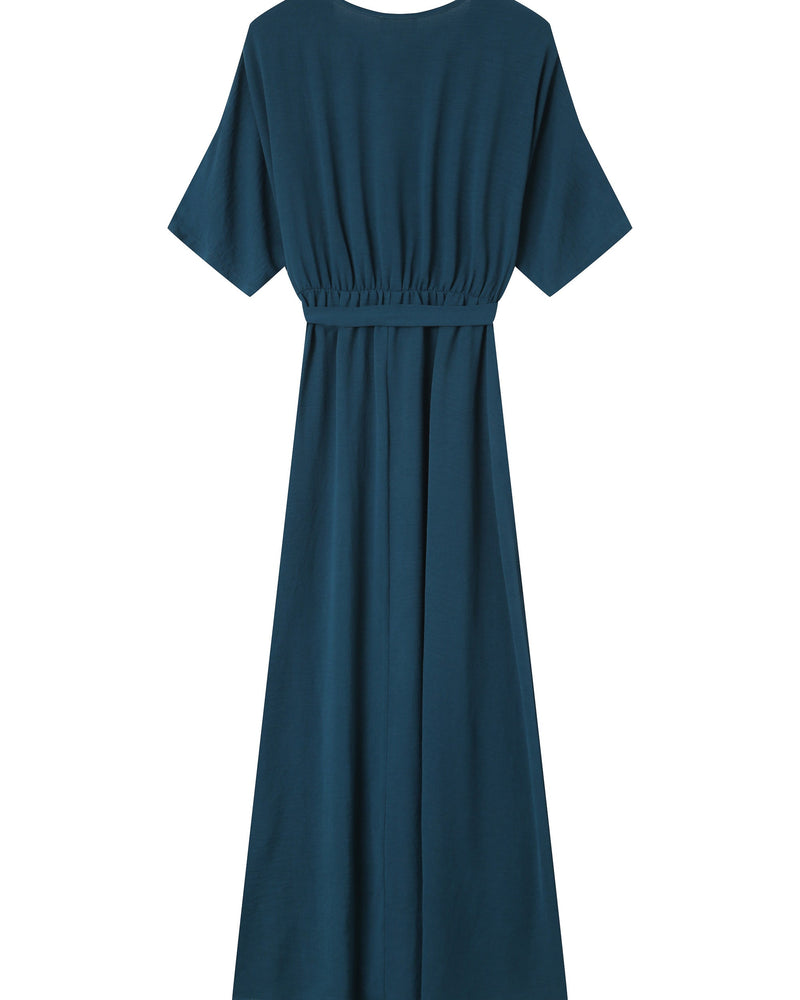 Vestido cruzado largo esmeralda Maud