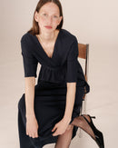 Maud Navy Long Wrap Dress