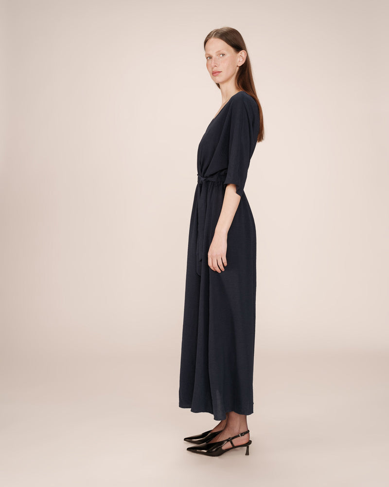 Maud Navy Long Wrap Dress