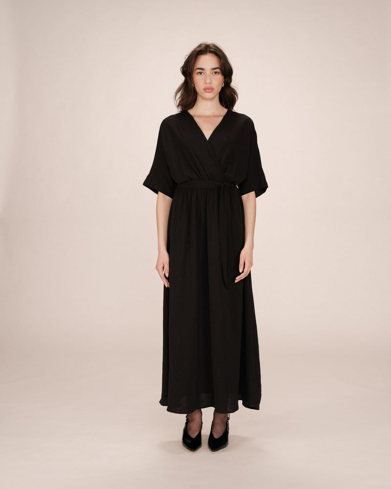 Maud Black Long Wrap Dress