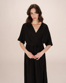 Maud Black Long Wrap Dress