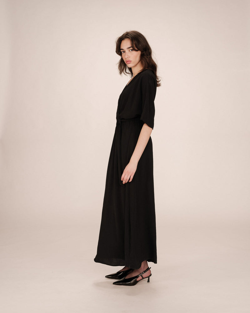 Maud Black Long Wrap Dress