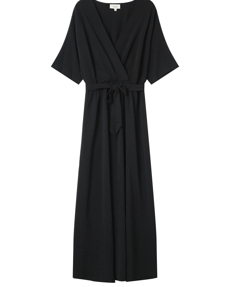 Maud Black Long Wrap Dress