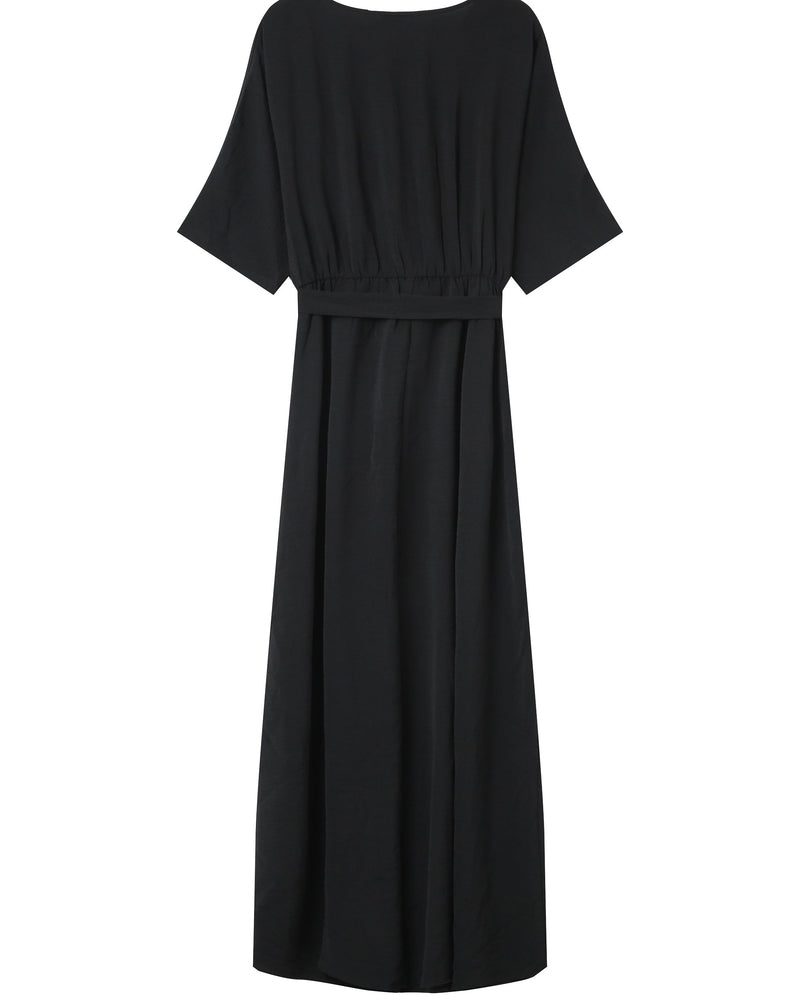 Maud Black Long Wrap Dress
