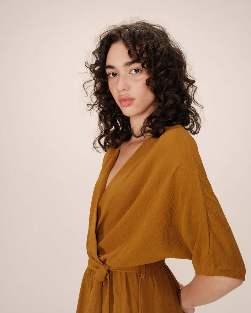 Maud Ocher Long Wrap Dress