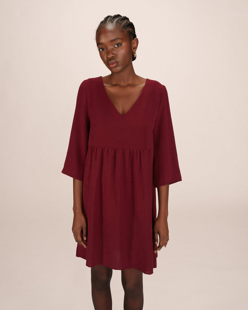 Short Burgundy Babydoll Dress Susana