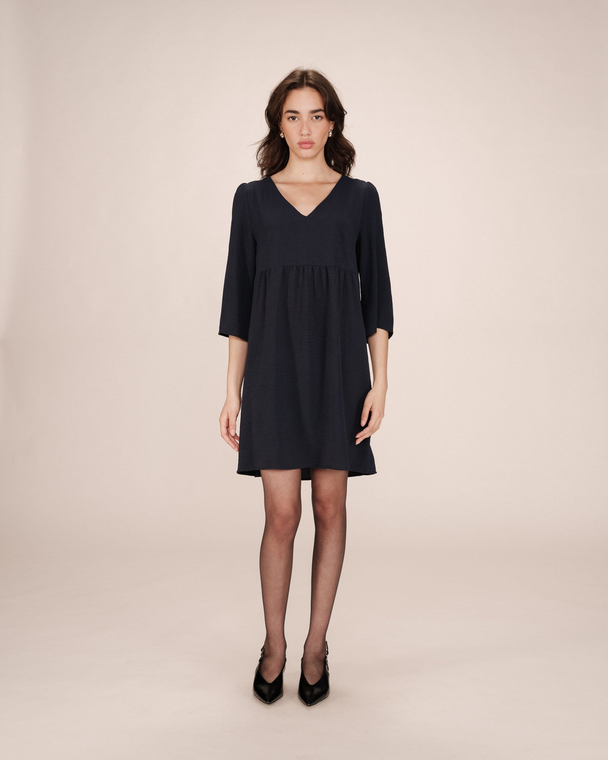 Navy Babydoll Short Dress Susana