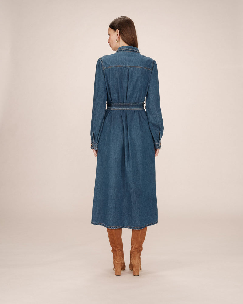 Vestido Camisero Largo Azul Medio Shanie