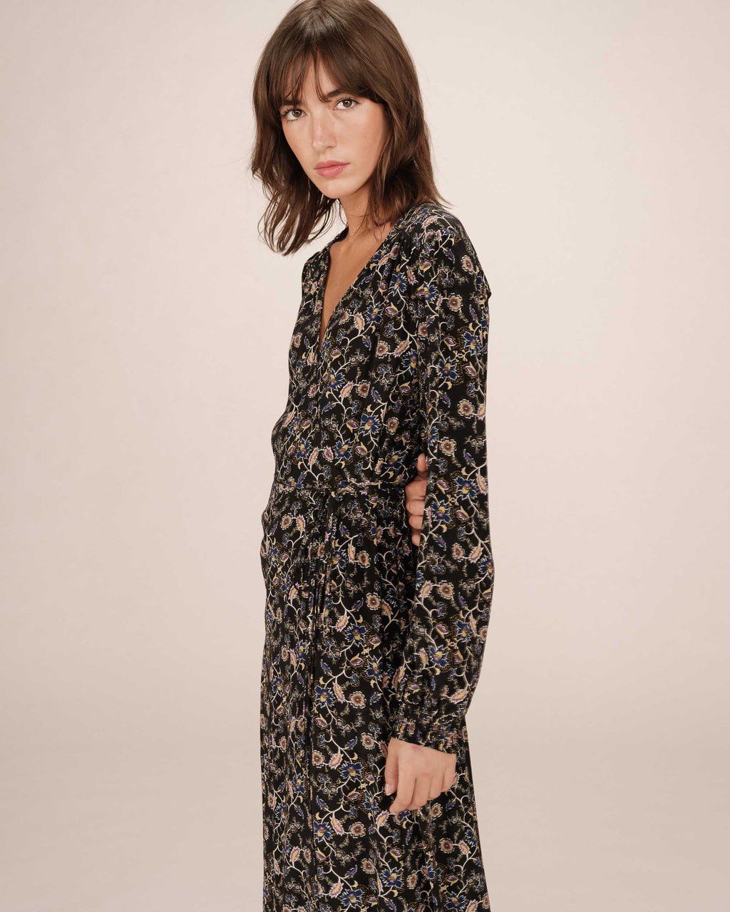 Long Black Floral Dress Superbe