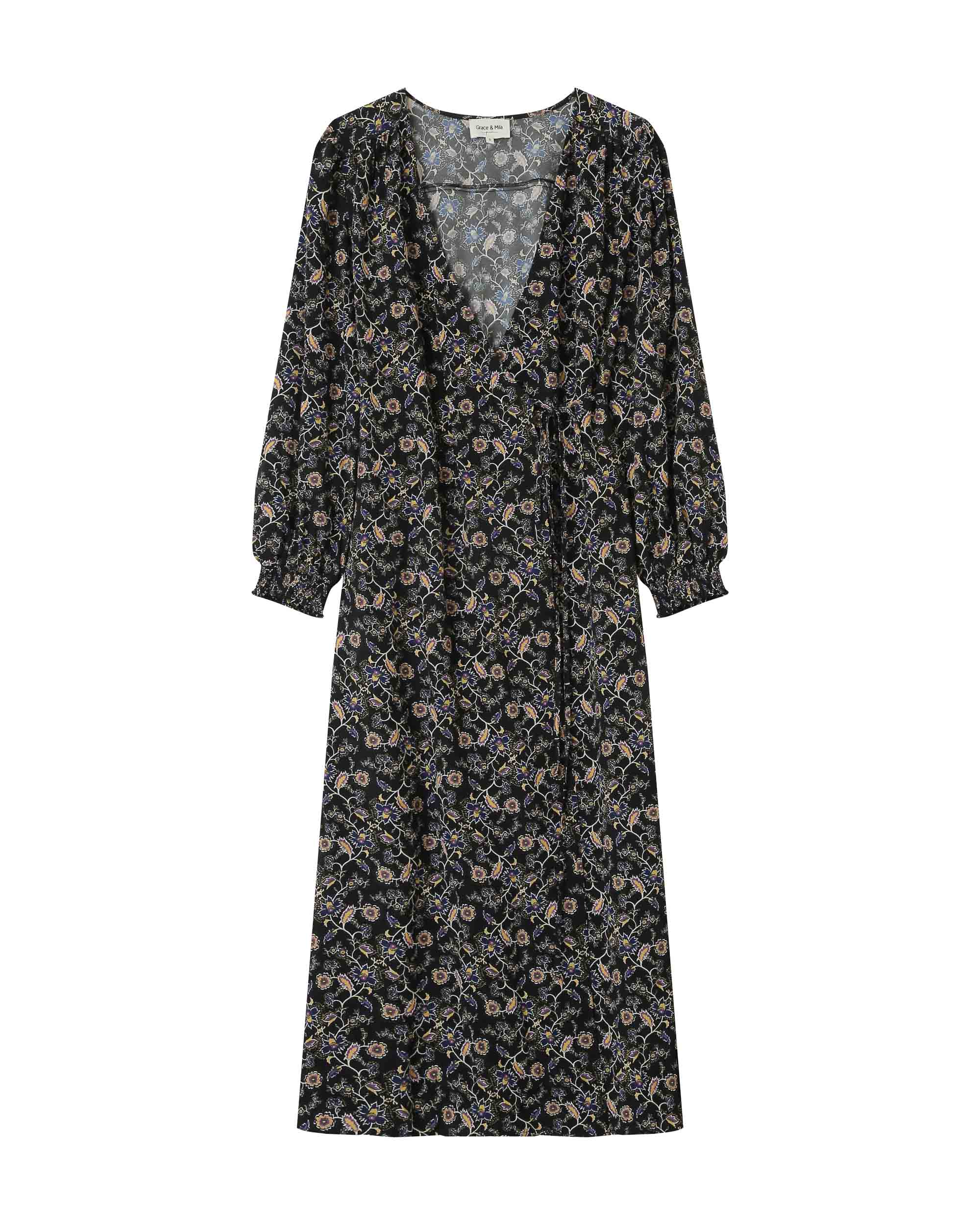 Long Black Floral Dress Superbe