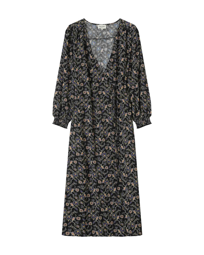 Magnífico vestido largo floral negro
