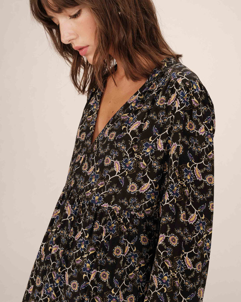 Vestido Corto De Flores Negro Sirius