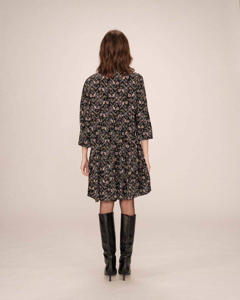 Vestido Corto De Flores Negro Sirius
