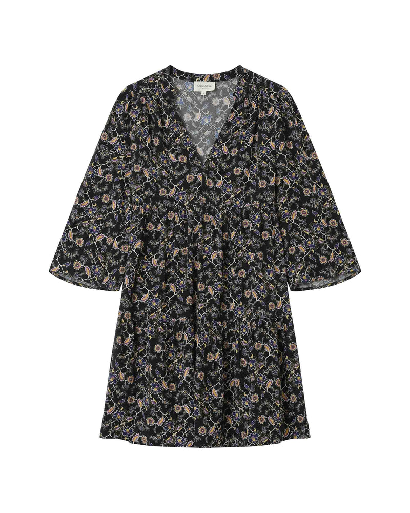 Vestido Corto De Flores Negro Sirius