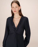 Vestido Largo Escote V Azul Marino Shirley