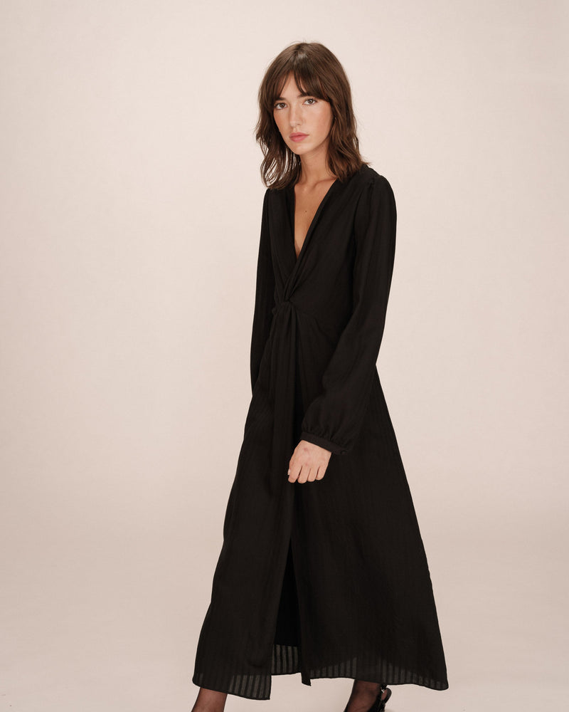 Long V Neck Dress Black Shirley