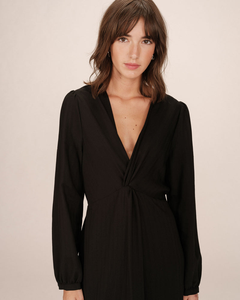 Long V Neck Dress Black Shirley