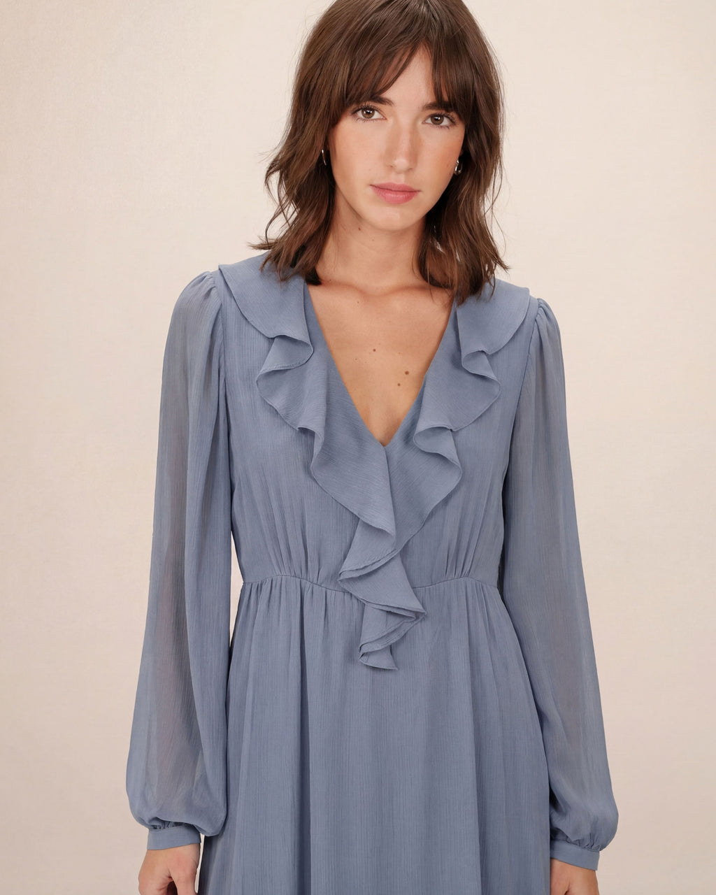 Airy Long Ruffle Dress Cornflower Samira