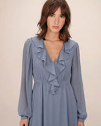 Airy Long Ruffle Dress Cornflower Samira