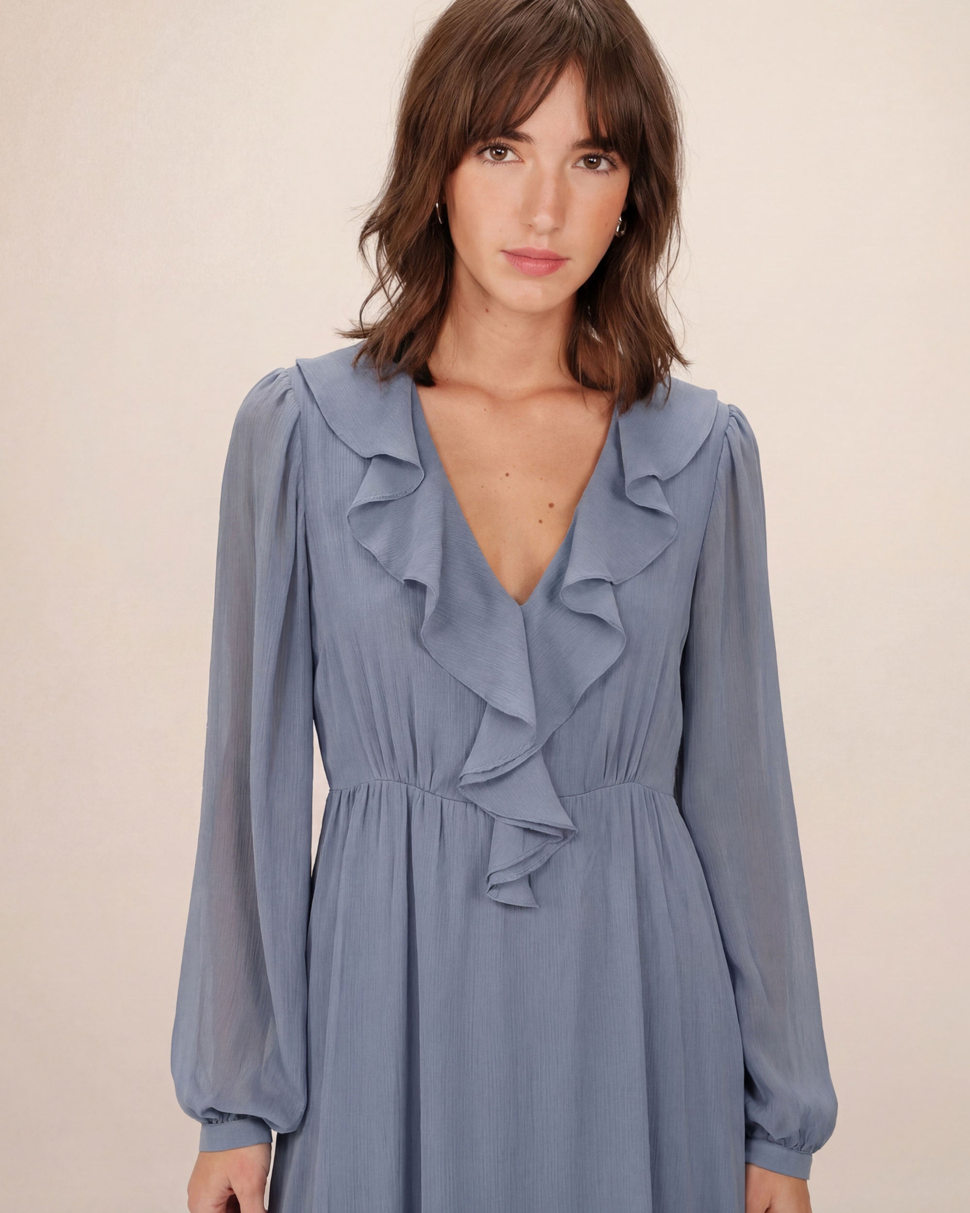 Airy Long Ruffle Dress Cornflower Samira
