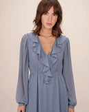 Samira Cornflower Long Ruffled Airy Dress