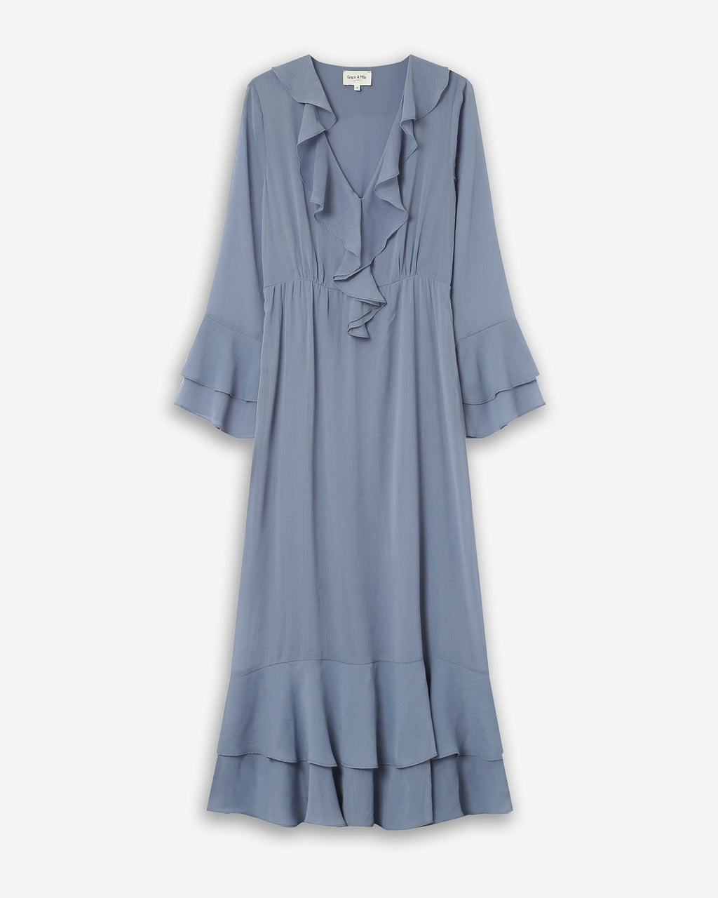 Airy Long Ruffle Dress Cornflower Samira