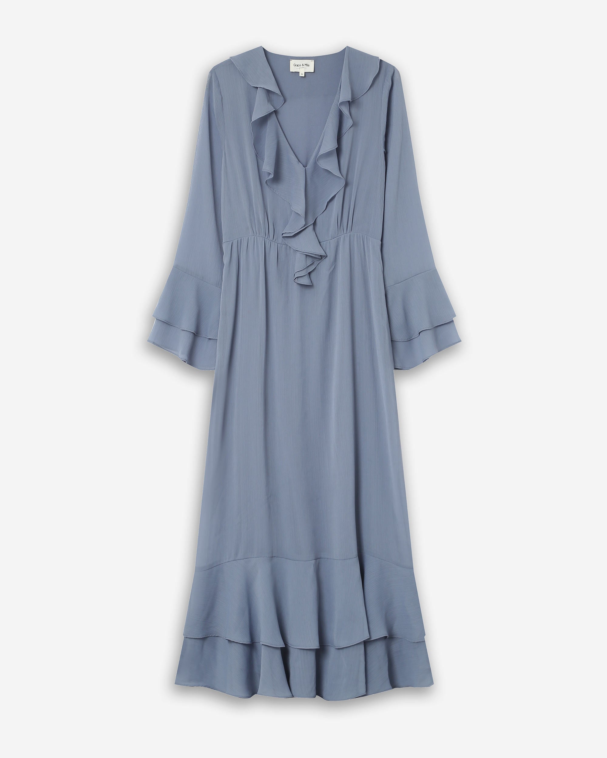 Airy Long Ruffle Dress Cornflower Samira
