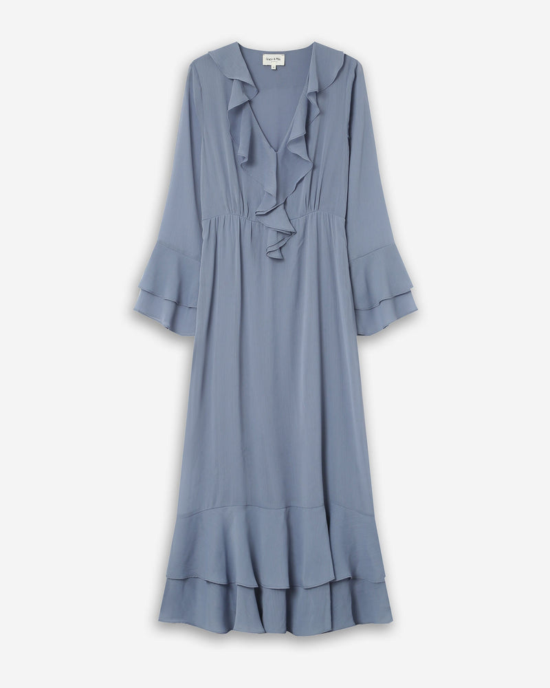 Samira Cornflower Long Ruffled Airy Dress