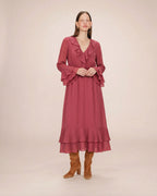 Vestido Etéreo Largo con Volantes Blush Samira