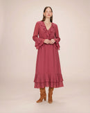 Vestido aéreo largo con volantes en rubor Samira