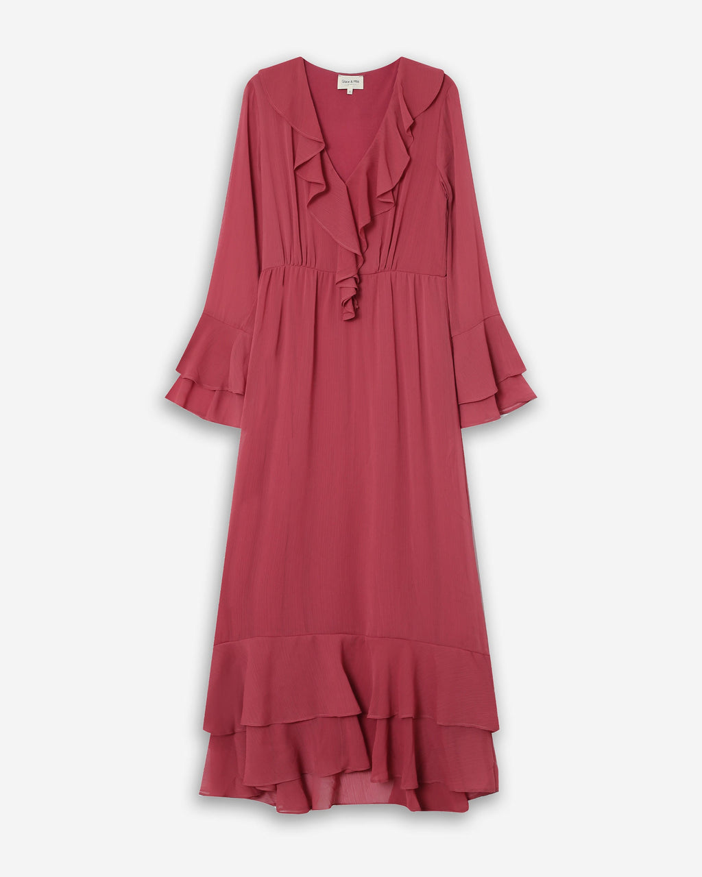 Vestido Etéreo Largo con Volantes Blush Samira