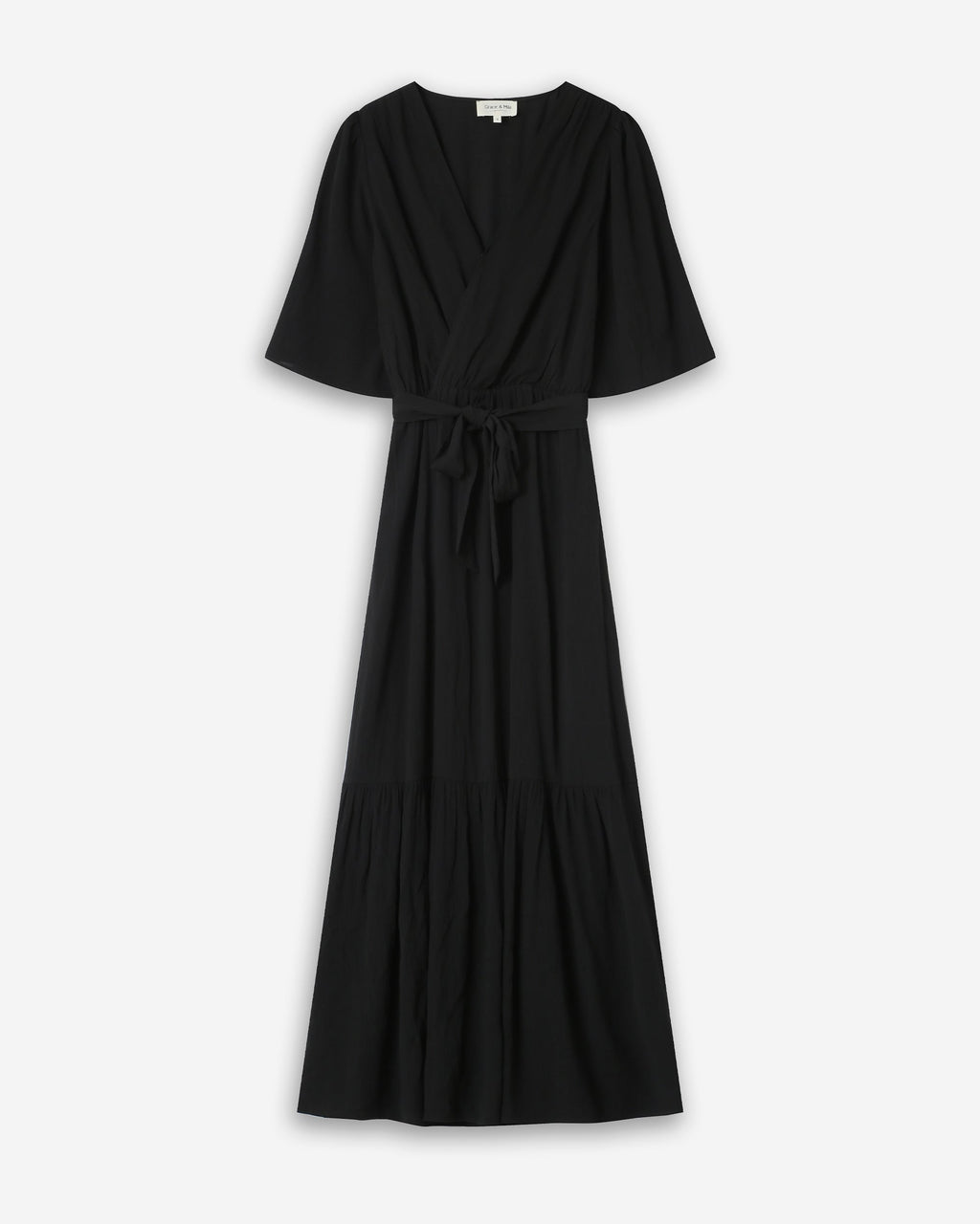 Vestido Largo Entallado Con Volante Negro Sequoia