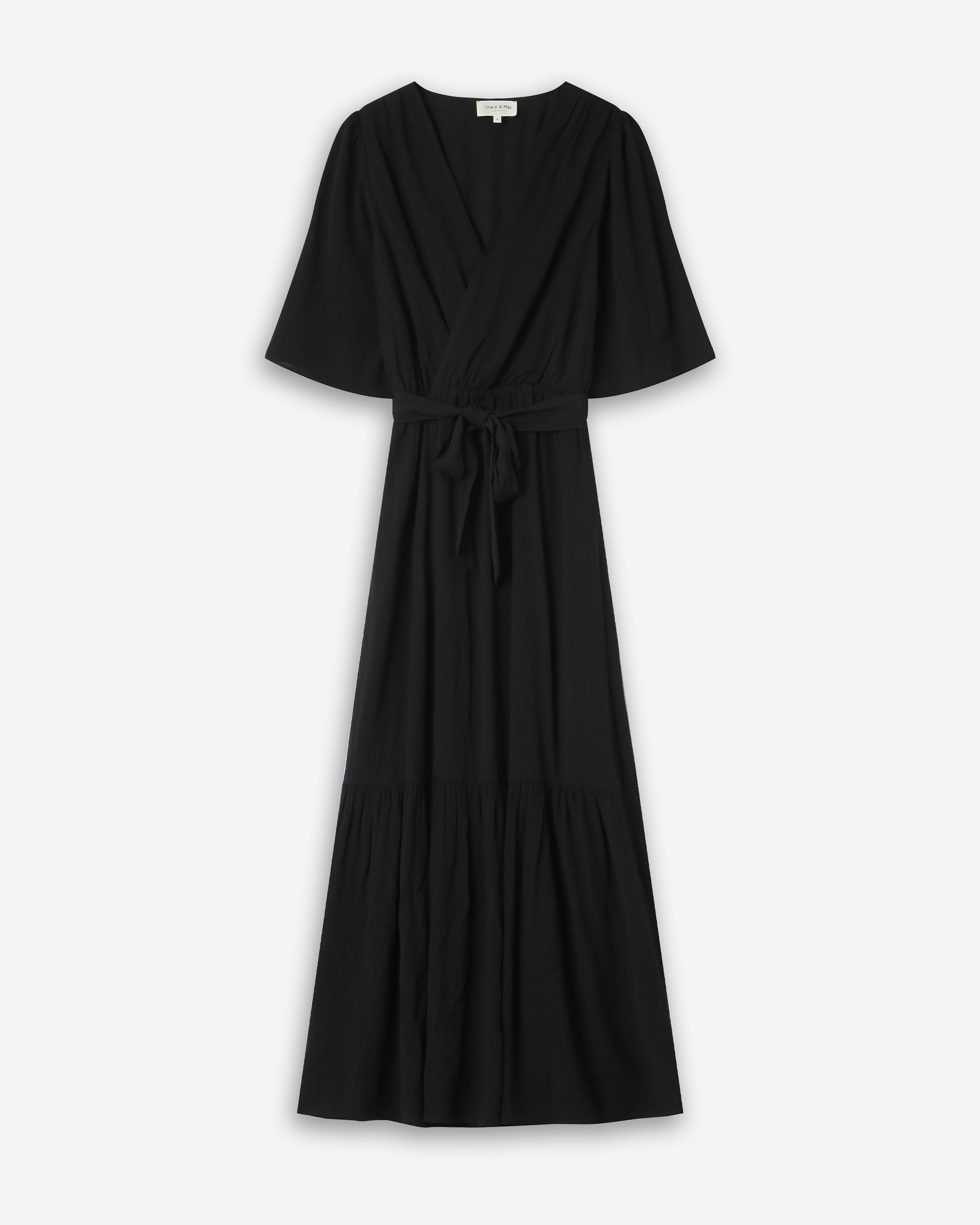 Vestido Largo Entallado Con Volante Negro Sequoia