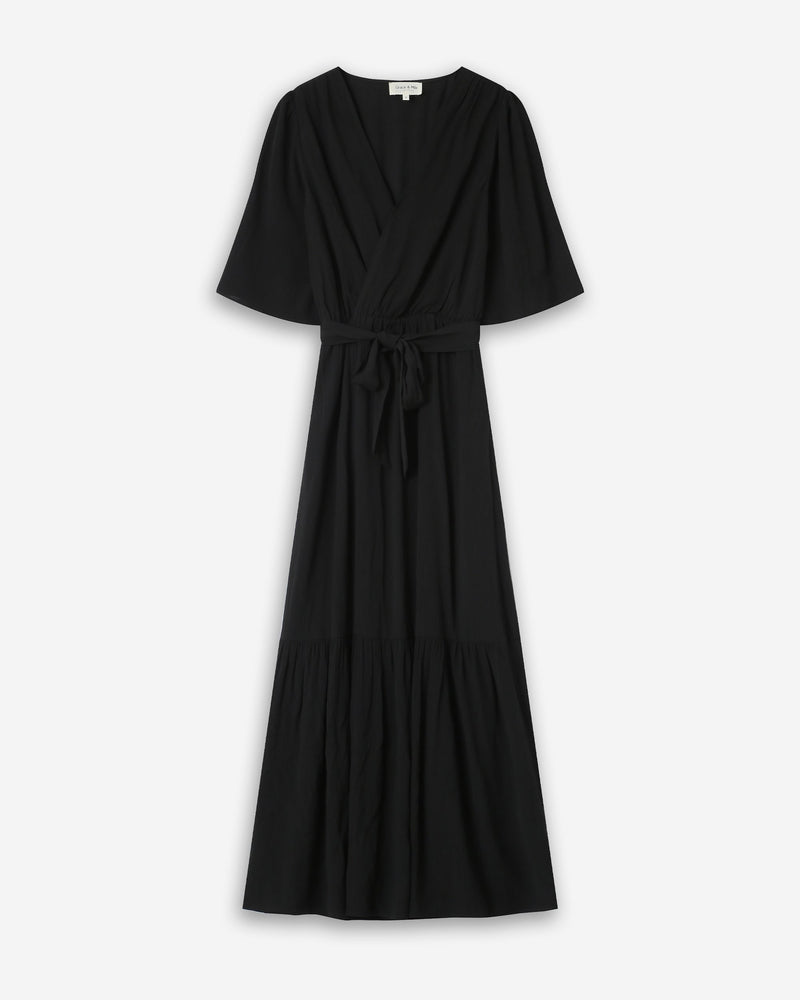 Vestido Largo Entallado Con Volantes Sequoia Negro