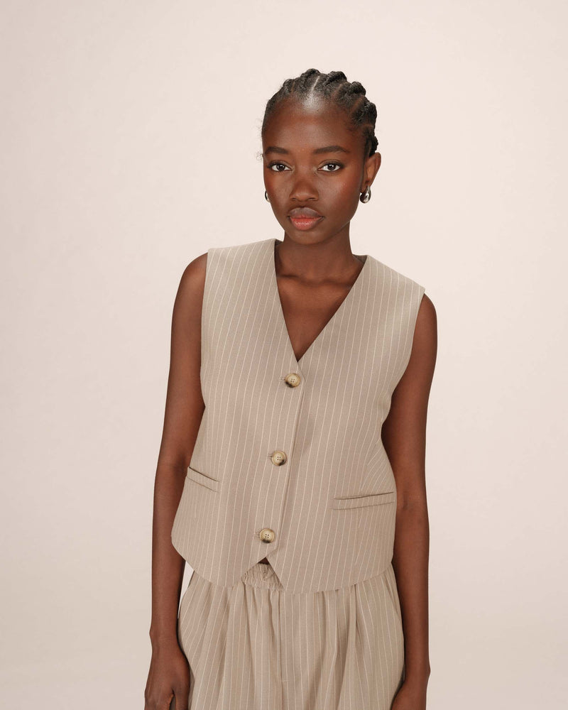 Greige Sister Striped Straight Vest