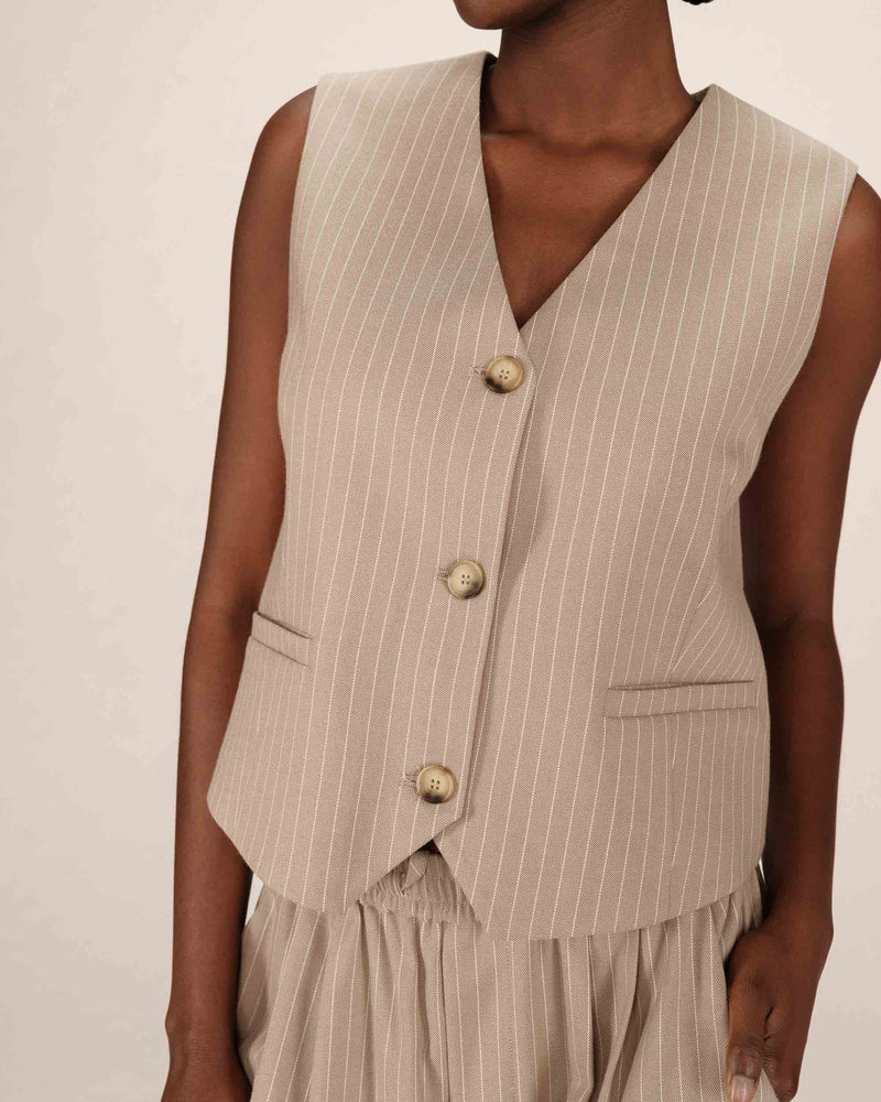 Greige Sister Striped Straight Vest