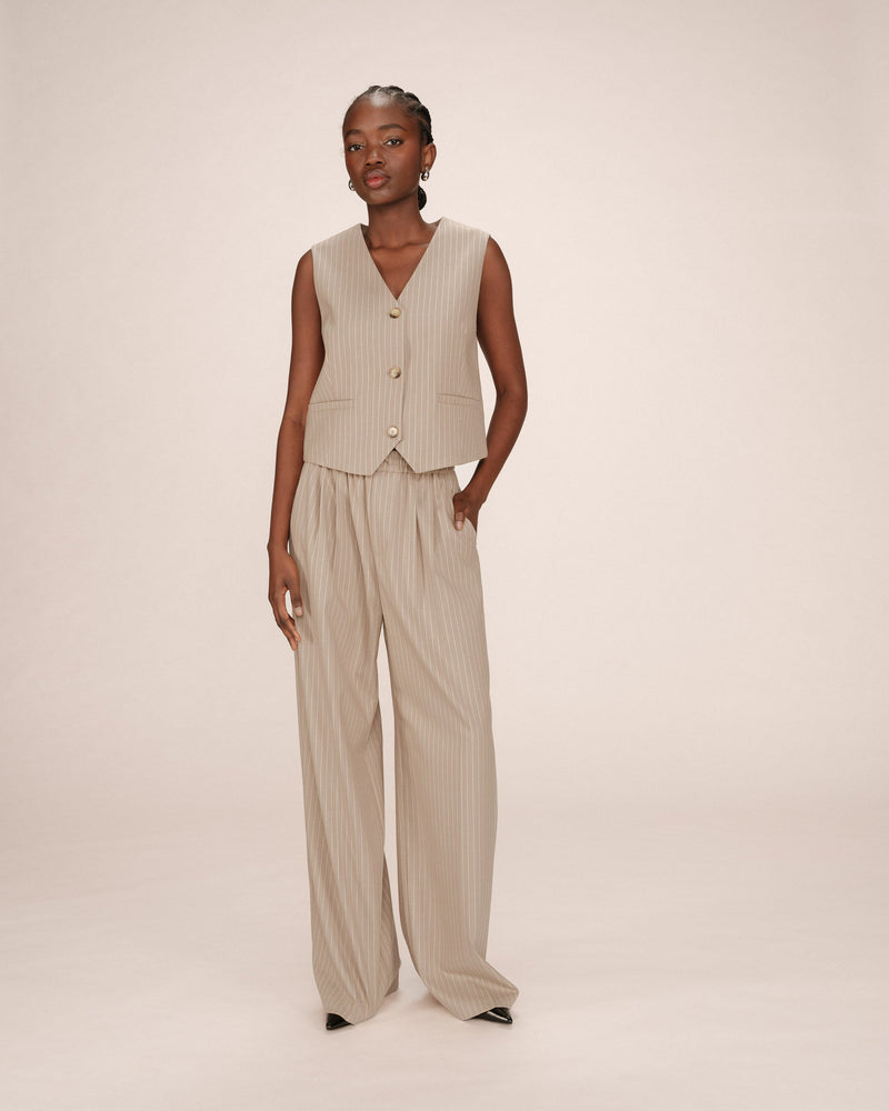 Greige Sister Striped Straight Vest