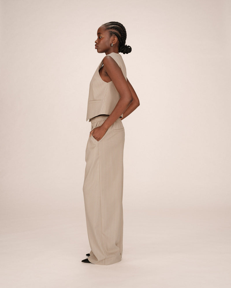 Greige Sister Striped Straight Vest
