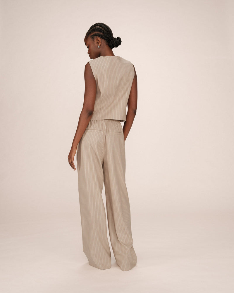 Greige Sister Striped Straight Vest