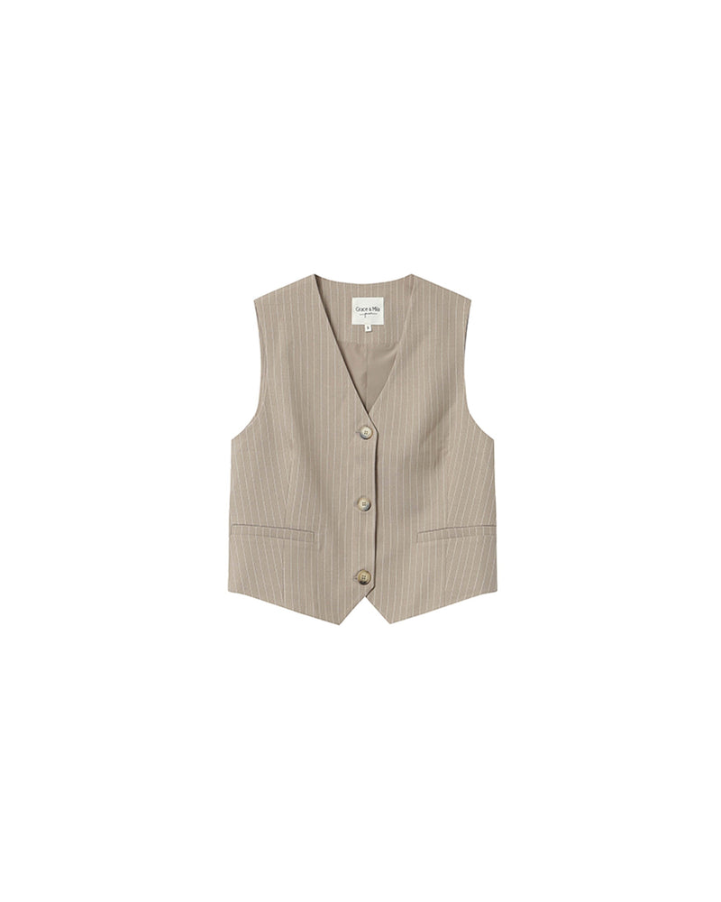 Greige Sister Striped Straight Vest