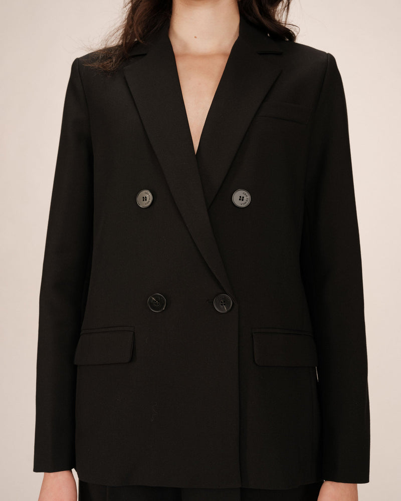 Blazer cruzado recto de saúco negro