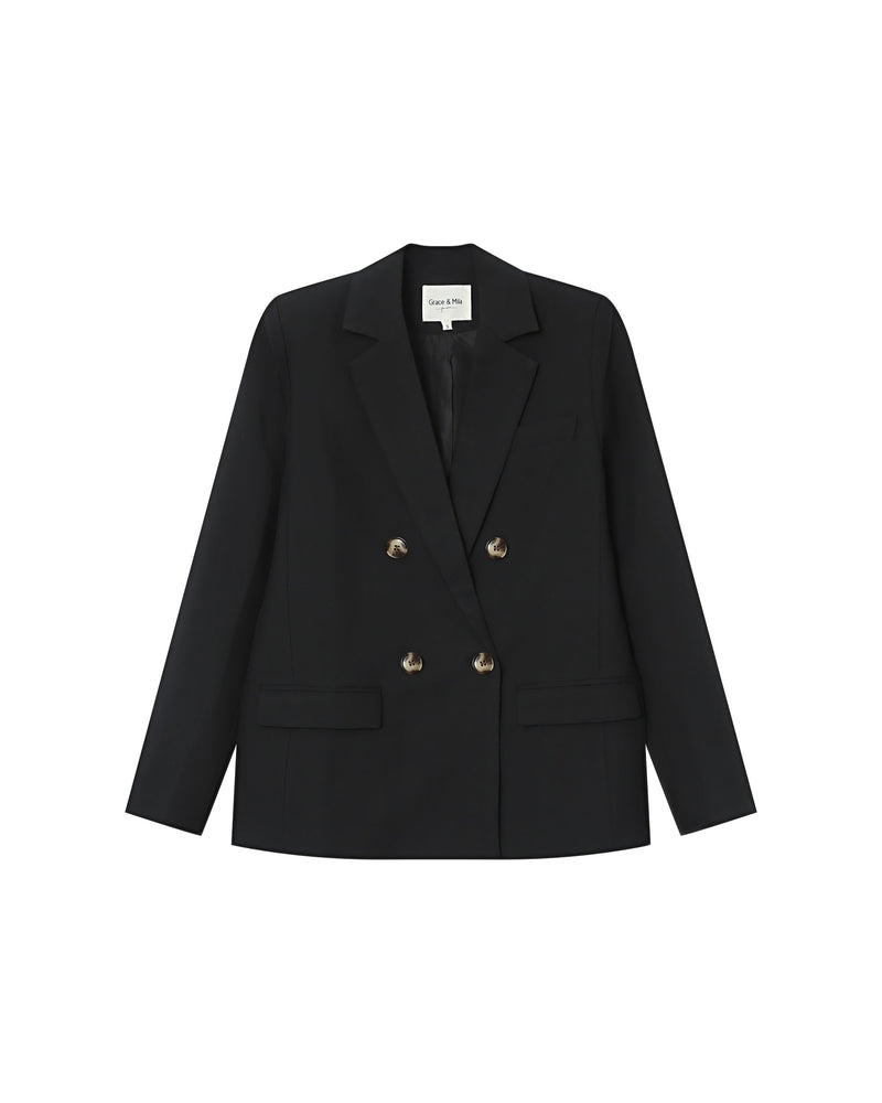 Blazer cruzado recto de saúco negro