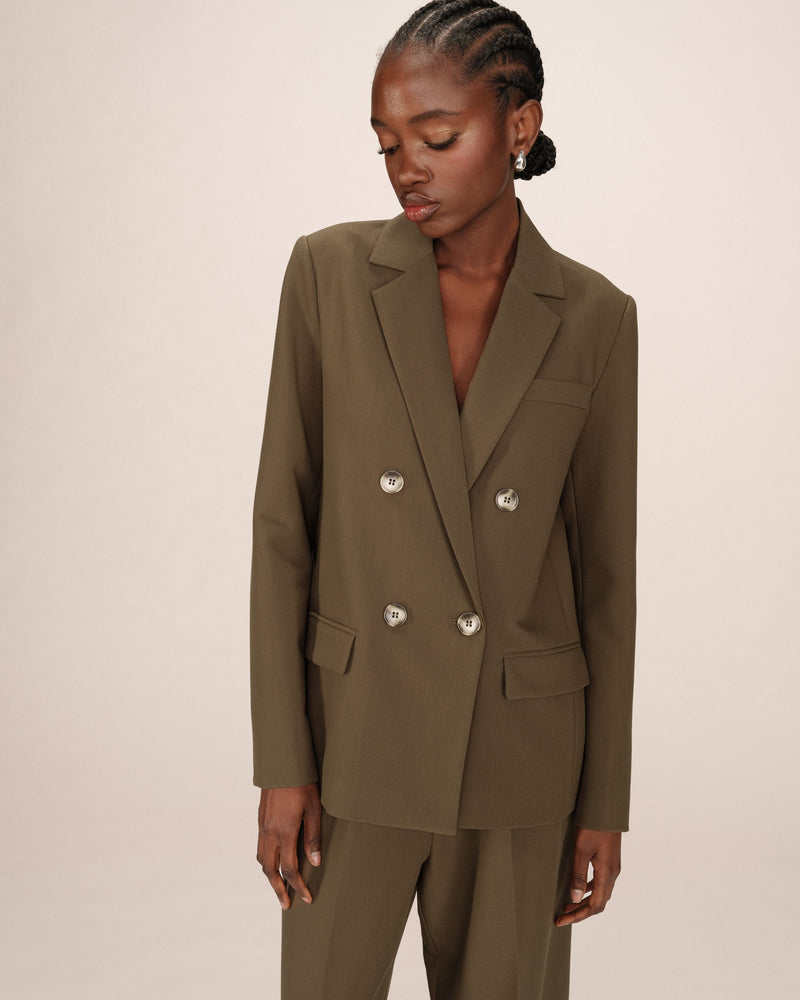 Blazer cruzado recto verde bosque de saúco