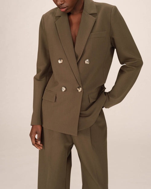 Blazer cruzado recto verde bosque de saúco