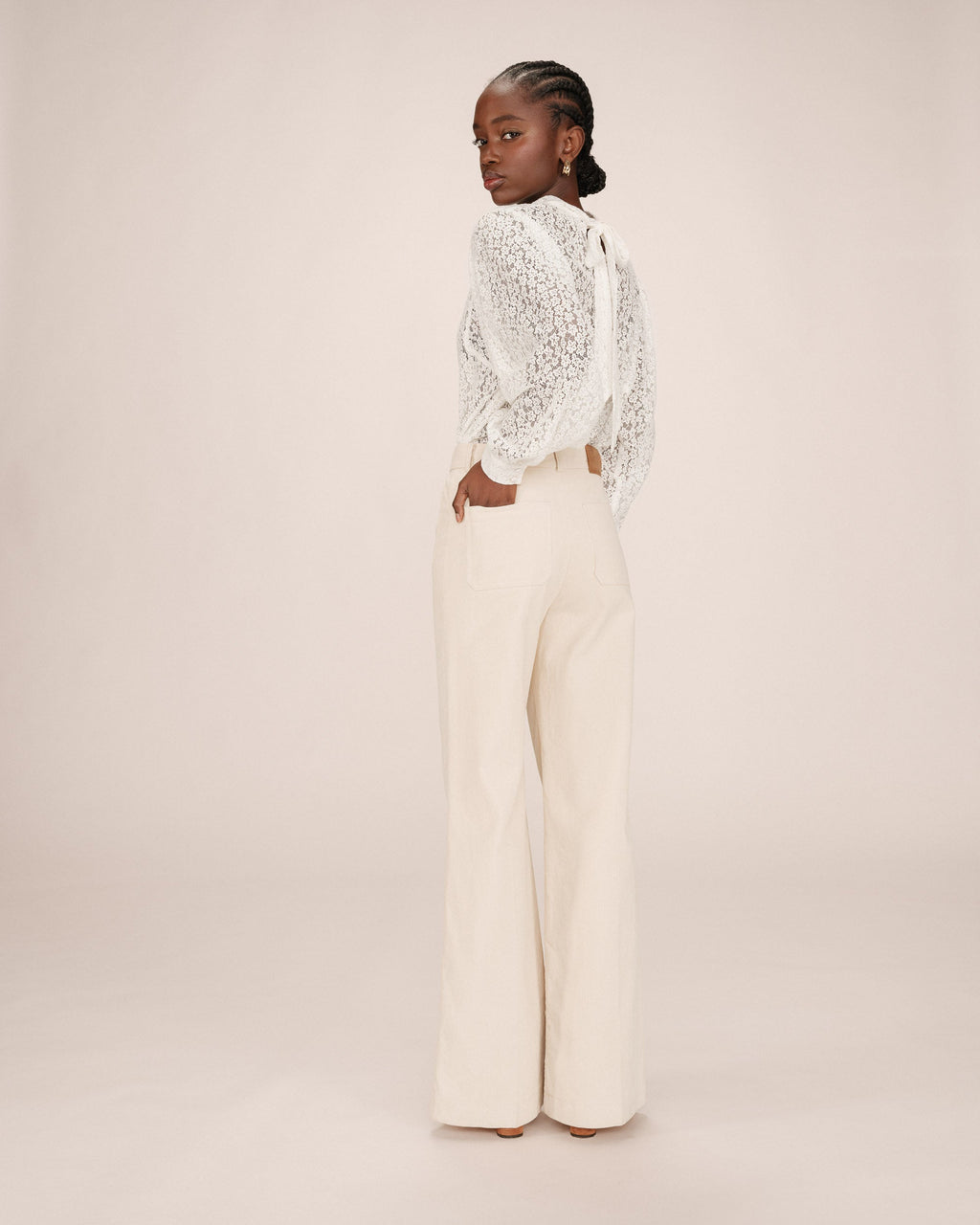 Wide-Leg Ecru Trousers Samba